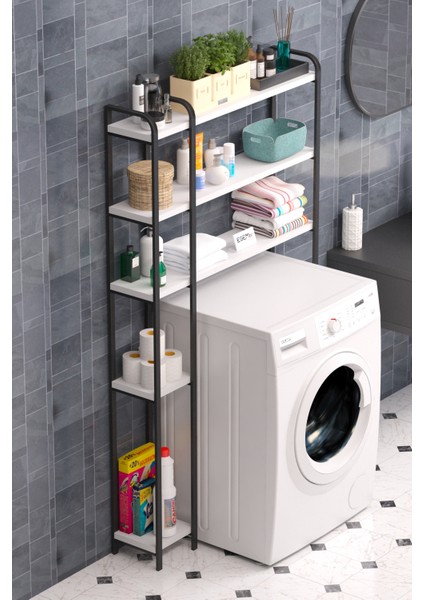 Çamaşır Makinesi Üstü Düzenleyici Bol Raflı Cok Amaçlı Banyo Rafı Çamaşır Makinası Dolabı