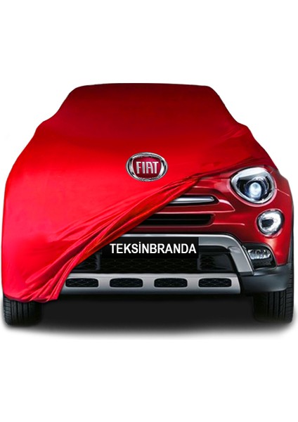 Fiat 500 x Cross Kırmızı Kumaş Araba Branda Logolu Kumaş Araba Brandası Penye Oto Branda