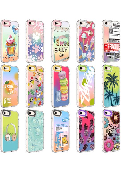 Apple iPhone Se 2020 Uyumlu Kamera Korumalı Renkli Desenli Sert Silikon Korn Kapak-No5