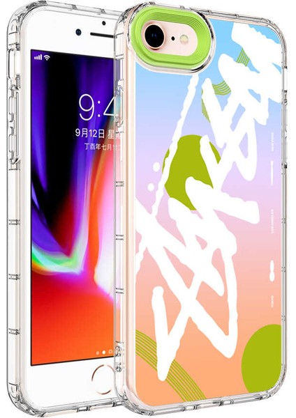 Apple iPhone Se 2022 Uyumlu Kamera Korumalı Renkli Desenli Sert Silikon Korn Kapak-No5