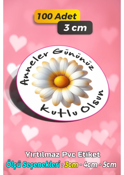 Anneler Günü Ambalaj Kargo Hediye Paketleme Etiketi - Model 73 - 100 Adet 3 cm