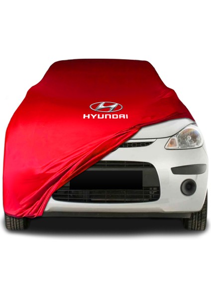 Hyundai I10 1 (2008 - 2013) Kırmızı Kumaş Araba Branda Logolu Kumaş Araba Brandası Penye Oto Branda