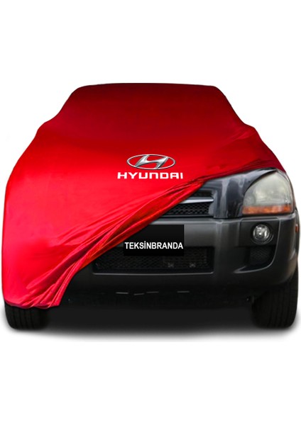 Hyundai Tucson (2004 - 2010) Kırmızı Kumaş Araba Branda Logolu Kumaş Araba Brandası Penye Oto Branda
