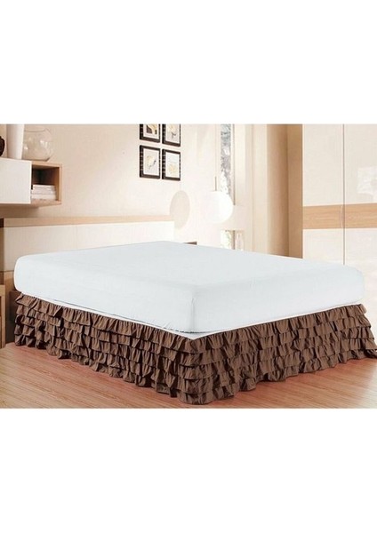 Kahverengi Fırfırlı Baza Eteği Yatak Altı Beyaz Astarlı