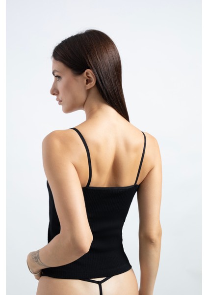 Pamuklu Ince Askılı Fitilli Siyah Kadın Atlet fırsatları