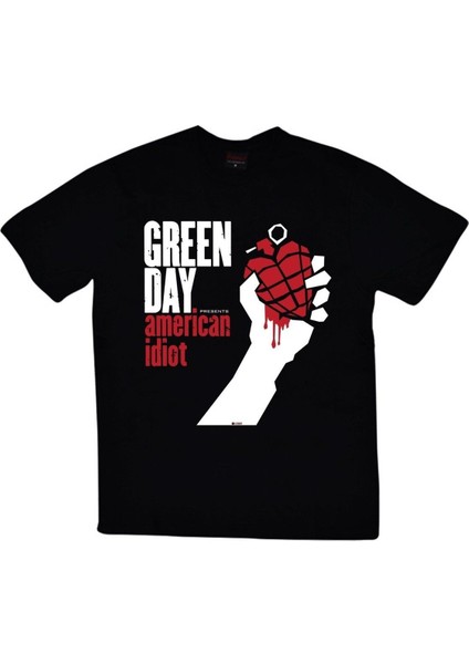 Green Day Baskılı Unisex %100 Pamuk Siyah T-Shirt