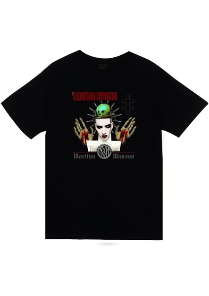 Marilyn Manson Baskılı Unisex %100 Pamuk Siyah T-Shirt