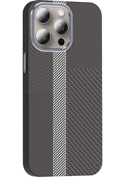 Apple iPhone 15 Pro Max Kılıf Magsafe Şarj Özellikli Karbon Fiber Görünümlü Otnv Gros Kapak - Lacivert indirimleri