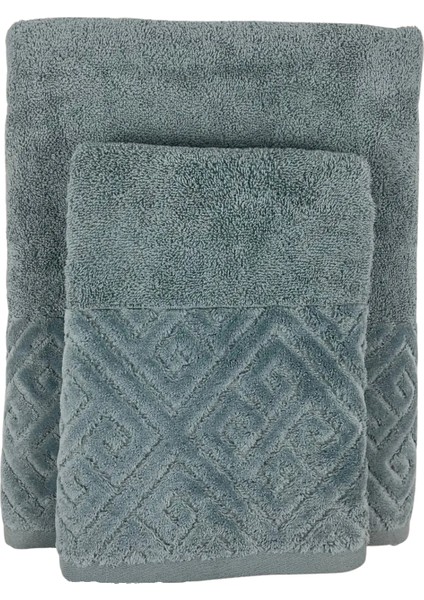 Banyo Duş Havlu Seti %100 Pamuk 90X150 cm ve 50X90 cm Vücut ve Baş Kafa Havlusu 2 Parça Desenli