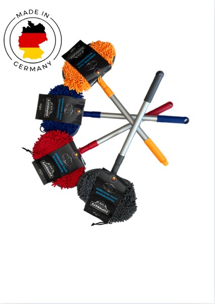 Oto Araba Yıkama Mopu Premium Kalite Alman Malı Teleskopik Saplı Mikrofiber Makarna Başlıklı