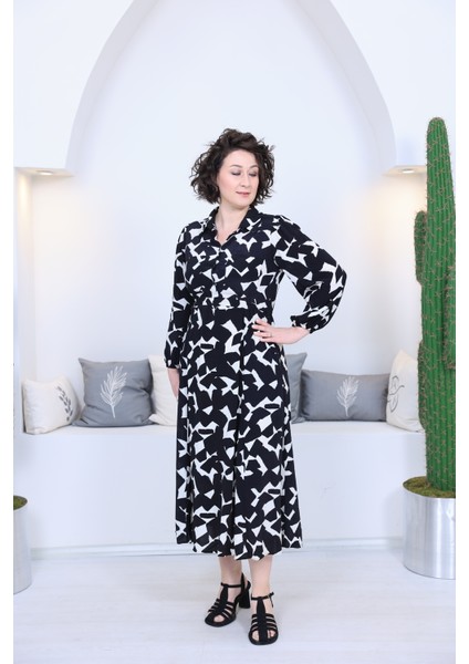 Orijinal Marka Siyah Desenli Gömlek Elbise