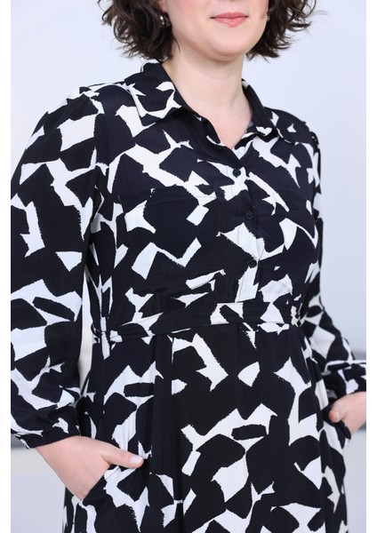 Orijinal Marka Siyah Desenli Gömlek Elbise modelleri