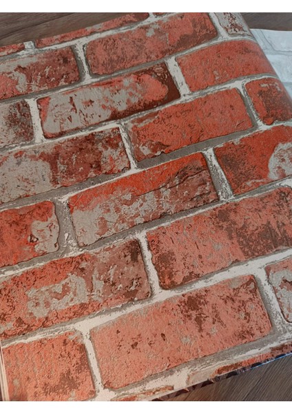 Prestij 64-5 ( 53 cm x 10 Mt) Kızıl Taş Desenli Duvar Kağıdı 5 M²