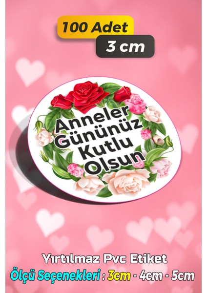 Anneler Günü Ambalaj Kargo Hediye Paketleme Etiketi - Model 191 - 100 Adet 3 cm