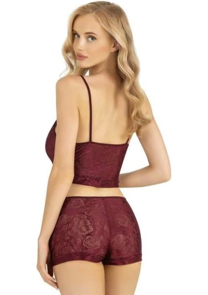 Miraxx Bordo Saten Şort Takımı 9219