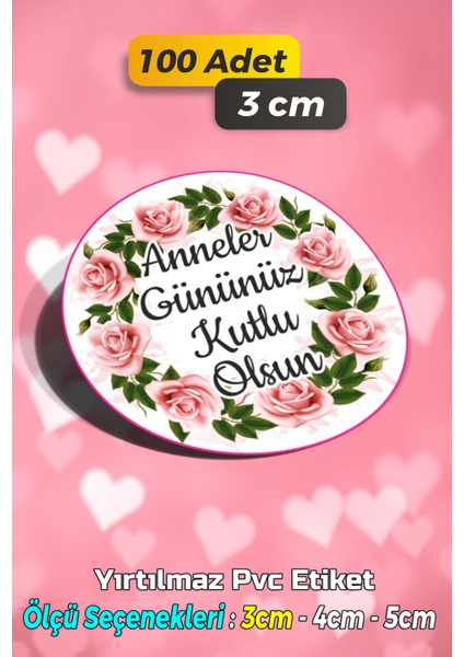Anneler Günü Ambalaj Kargo Hediye Paketleme Etiketi - Model 239 - 100 Adet 3 cm