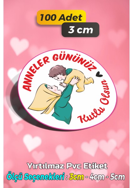 Anneler Günü Ambalaj Kargo Hediye Paketleme Etiketi - Model 243 - 100 Adet 3 cm