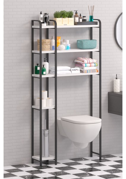 Wc Arkası Çok Amaçlı Banyo Düzenleyici Klozet Rafı Klozet Üstü Raf ve Fırçalık Havluluk