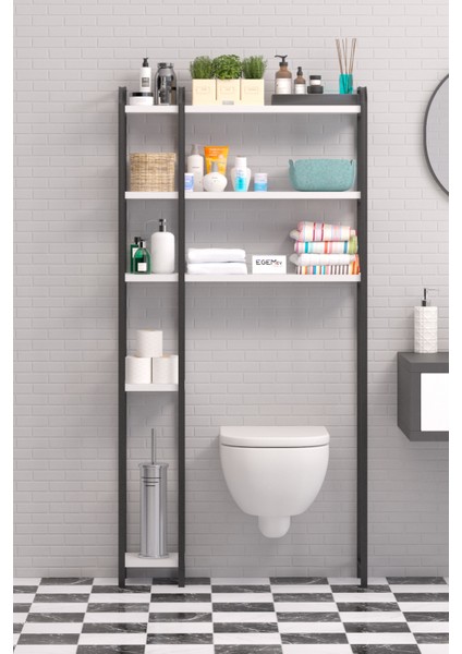 Wc Arkası Çok Amaçlı Banyo Düzenleyici Klozet Rafı Klozet Üstü Raf ve Fırçalık Havluluk