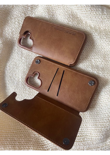 Iphone 16 Uyumlu Cüzdanlı Deri Kılıf