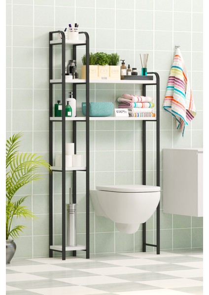 Wc Arkası Çok Amaçlı Banyo Düzenleyici Klozet Rafı Klozet Üstü Raf ve Fırçalık Havluluk