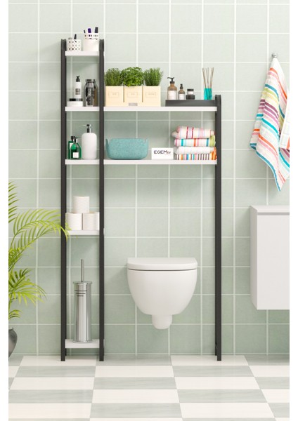 Wc Arkası Çok Amaçlı Banyo Düzenleyici Klozet Rafı Klozet Üstü Raf ve Fırçalık Havluluk