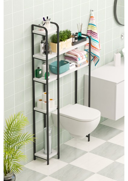 Wc Arkası Çok Amaçlı Banyo Düzenleyici Klozet Rafı Klozet Üstü Raf ve Fırçalık Havluluk