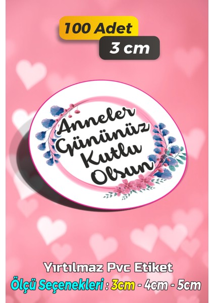 Anneler Günü Ambalaj Kargo Hediye Paketleme Etiketi - Model 204 - 100 Adet 3 cm