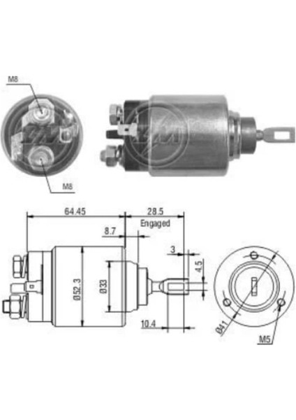 12V Marş Otomatiği Bosch Tipi Ince Gövde Sol Fişli Up