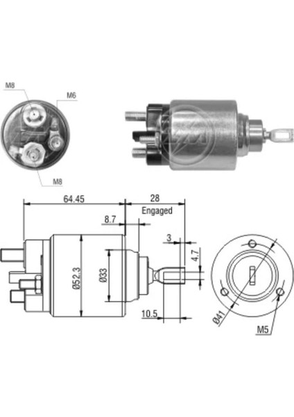 12V Marş Otomatiği Bosch Tipi Ince Gövde M6 Sağ (24 Mm) (Uzun Piston)