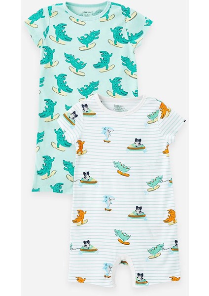 Lcw Baby Beyaz Bisiklet Yaka Baskılı Erkek Bebek Tulum 2'li