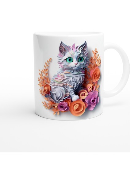 Pastel Çiçekli Tatlı Kedi Kupa Bardak