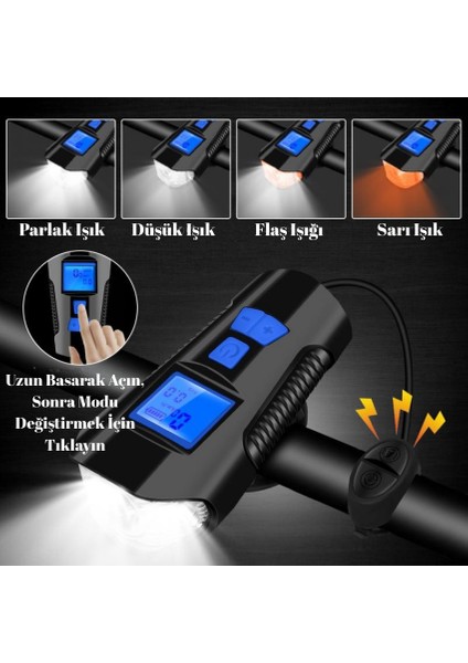 Multizone Bisiklet LCD Hız Göstergesi Su Geçirmez Şarjlı LED Işık 4 Mod Işık 6 Mod Korna