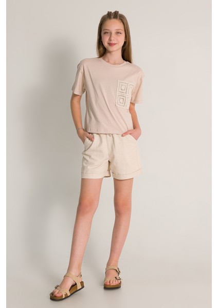 Kız Çocuk Işlemeli Pamuklu Kısa Kol T-Shirt fiyatları