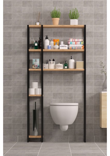 Wc Arkası Çok Amaçlı Banyo Düzenleyici Klozet Rafı Klozet Üstü Raf ve Fırçalık Havluluk