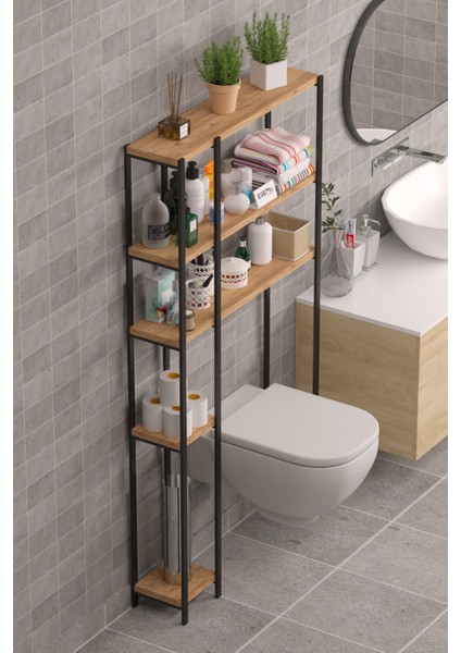 Wc Arkası Çok Amaçlı Banyo Düzenleyici Klozet Rafı Klozet Üstü Raf ve Fırçalık Havluluk