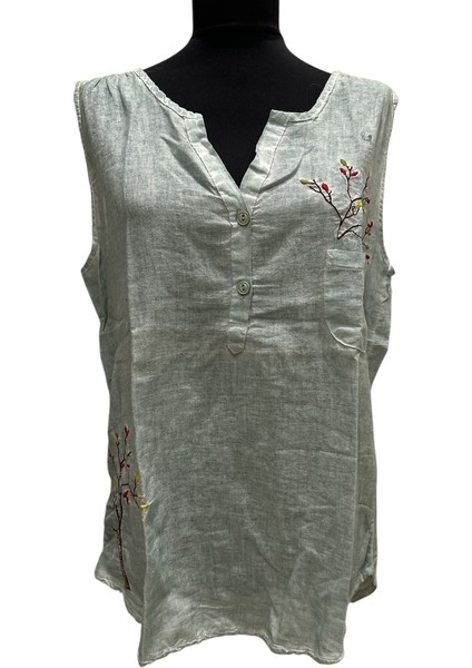 Işlemeli Pamuk Keten Gömlek