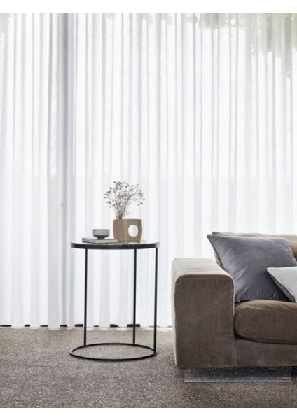 Modern Düz Tül Perde - Ekru - Pileli Dikim 1x2,5 Pile - T74814