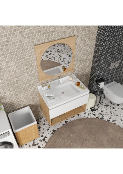 Azura 80 cm Banyo Dolabı Alt Modül ve Aynalı Üst Takım – Ahşap Beyaz fiyatları