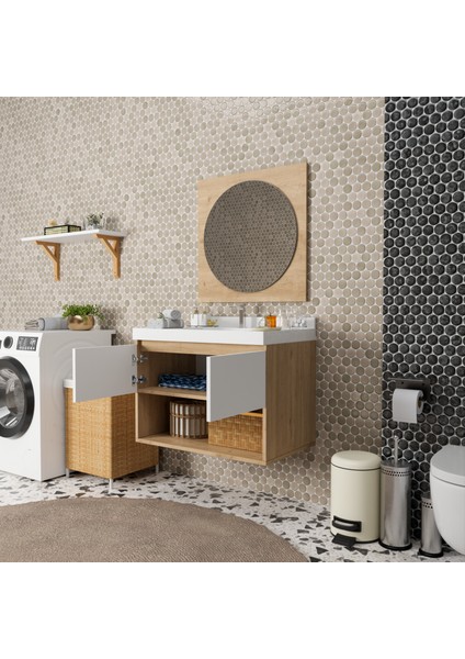 Azura 80 cm Banyo Dolabı Alt Modül ve Aynalı Üst Takım – Ahşap Beyaz fırsatları