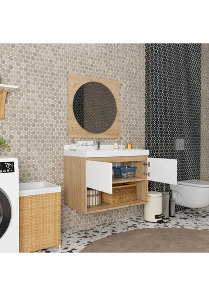 Azura 80 cm Banyo Dolabı Alt Modül ve Aynalı Üst Takım – Ahşap Beyaz indirimleri