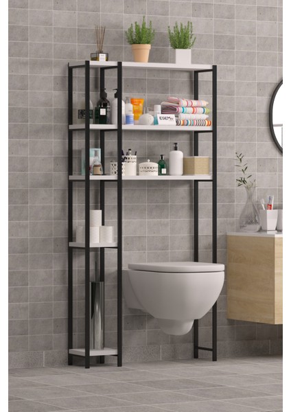 Wc Arkası Çok Amaçlı Banyo Düzenleyici Klozet Rafı Klozet Üstü Raf ve Fırçalık Havluluk