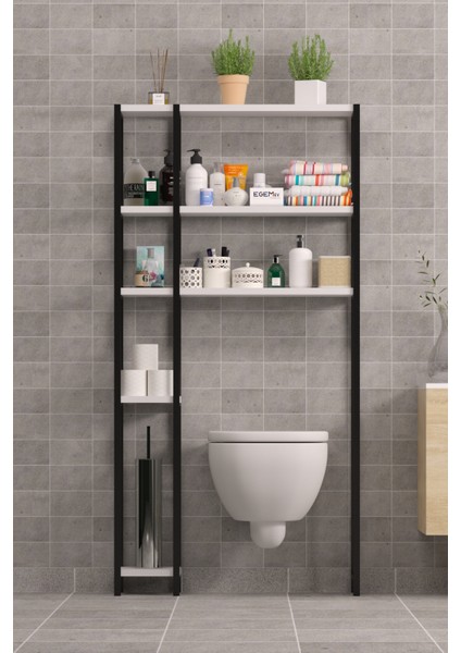 Wc Arkası Çok Amaçlı Banyo Düzenleyici Klozet Rafı Klozet Üstü Raf ve Fırçalık Havluluk