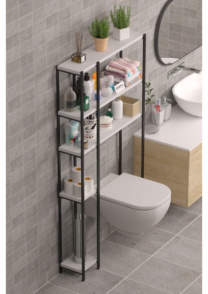 Wc Arkası Çok Amaçlı Banyo Düzenleyici Klozet Rafı Klozet Üstü Raf ve Fırçalık Havluluk