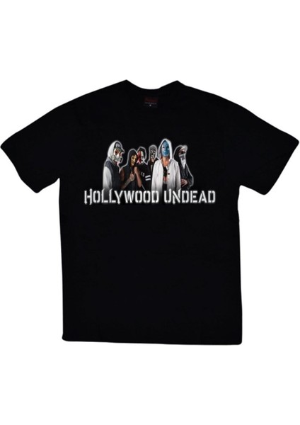 Unisex Siyah Hollywood Undead Baskılı T-Shirt