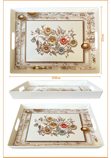 Çay Kahve Sunum Tepsisi, Beyaz Renk, 1 Adet, 375X275 mm