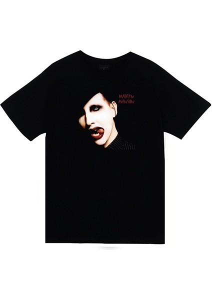 Marilyn Manson Baskılı Unisex %100 Pamuk Siyah T-Shirt
