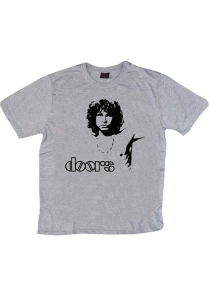 The Doors Baskılı Unisex %100 Pamuk Gri T-Shirt