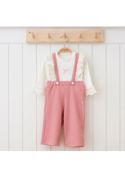 Kız Bebek Bürümcüklü Somon Renk Salopet