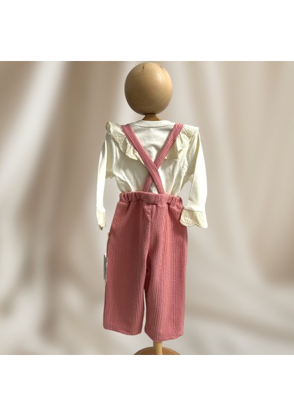 Kız Bebek Bürümcüklü Somon Renk Salopet modelleri